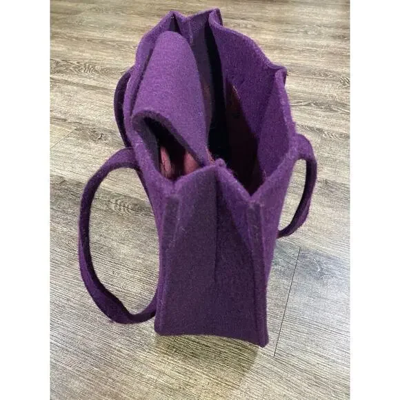 J. Jill Womens Wool Blend Purple Tote Bag Purse Handbag Floral Accent Boho - Picture 7 of 7